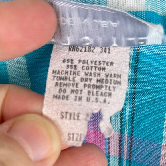 Vintage 90s High Style Plaid Shirt Women XL Blue Pink Button Front Grandma Retro - Picture 8 of 8